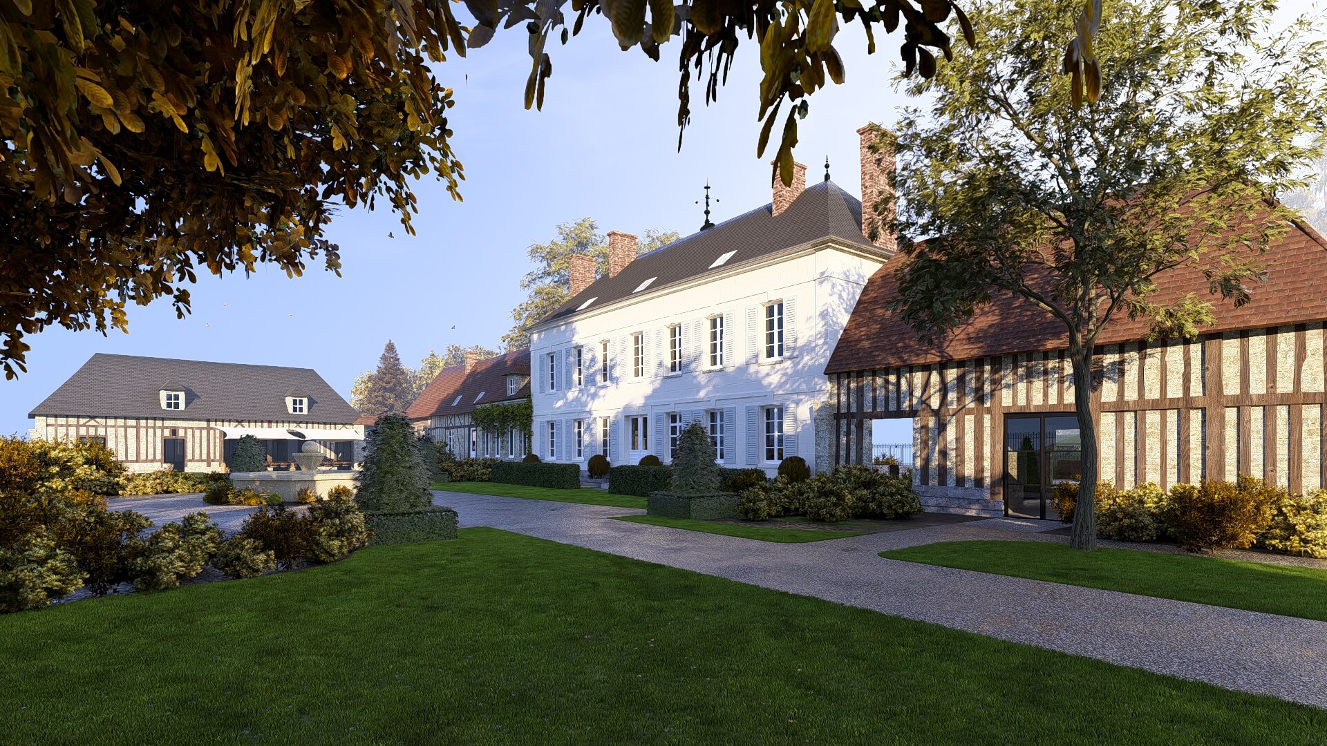 Rendu 3D façade maison extérieure_Parking