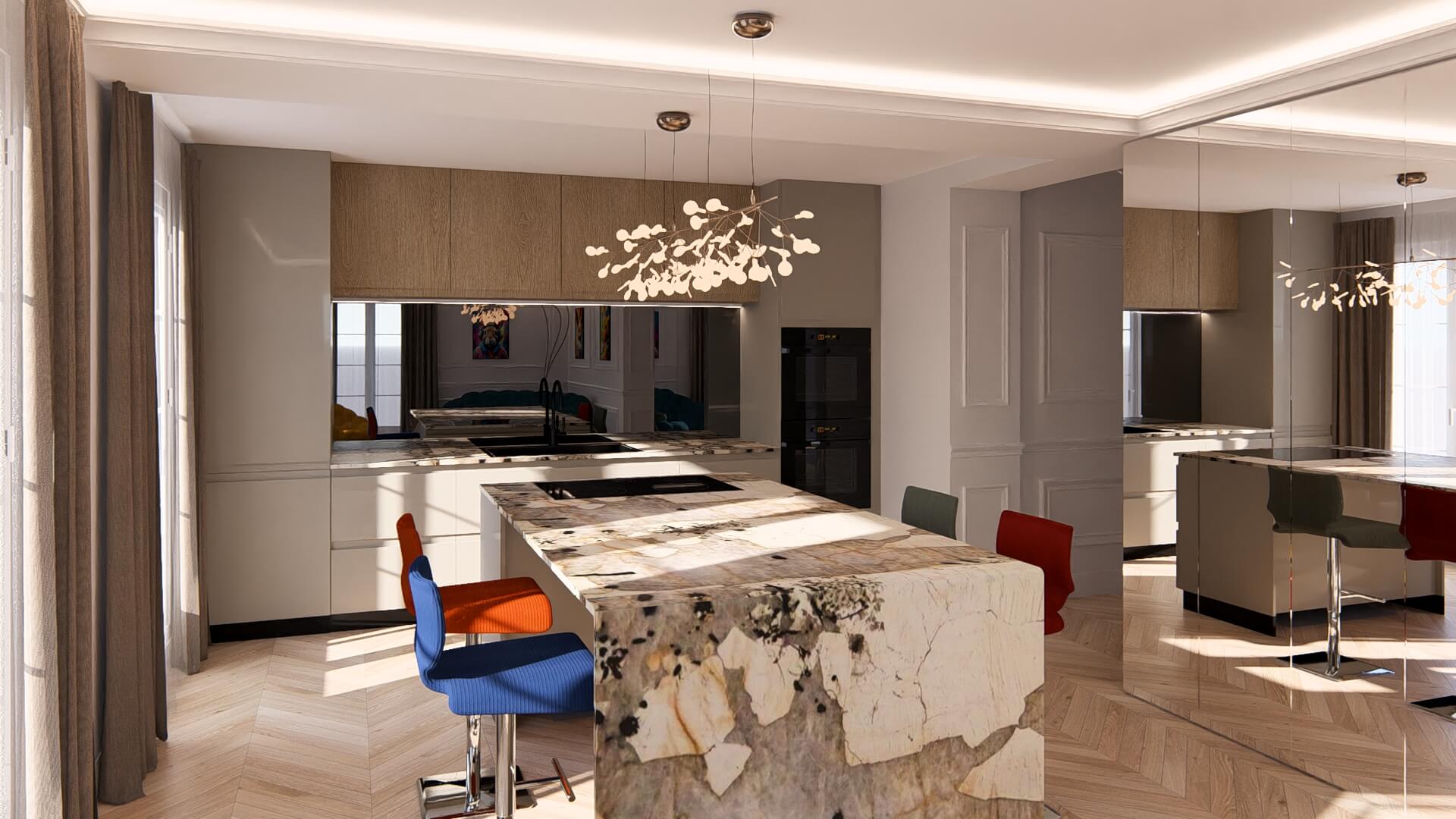 Visualisation 3D cuisine ouverte sur séjour