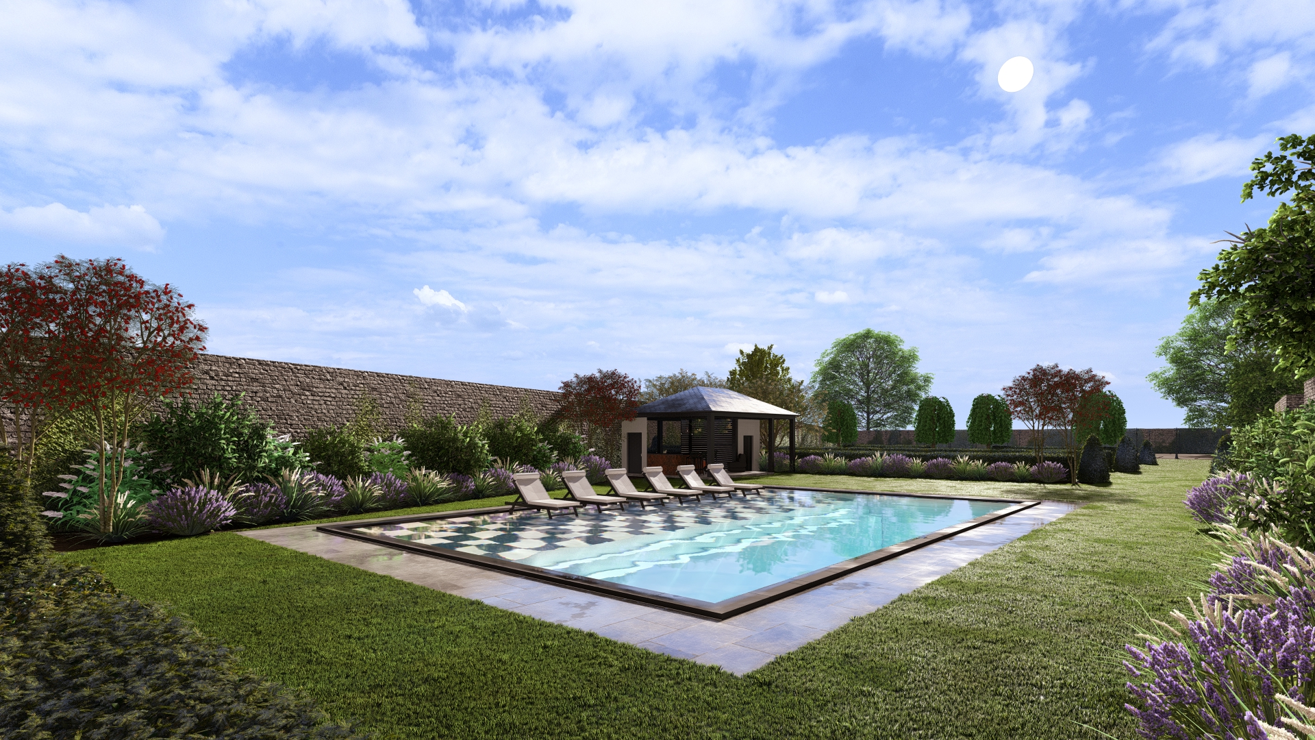 Rendu 3D extérieur piscine