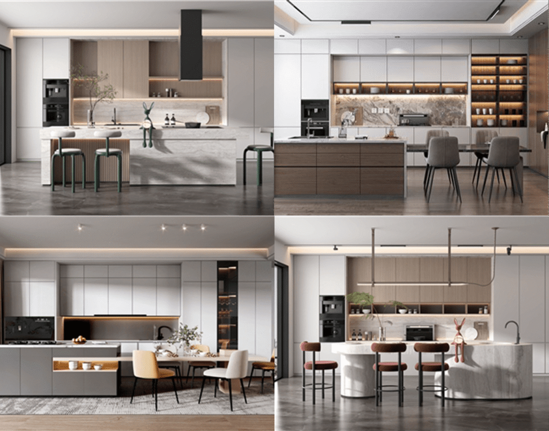 Pack de 4 cuisines 3D contemporaines Blanc et Bois – Modèles SketchUp prêts à l’emploi